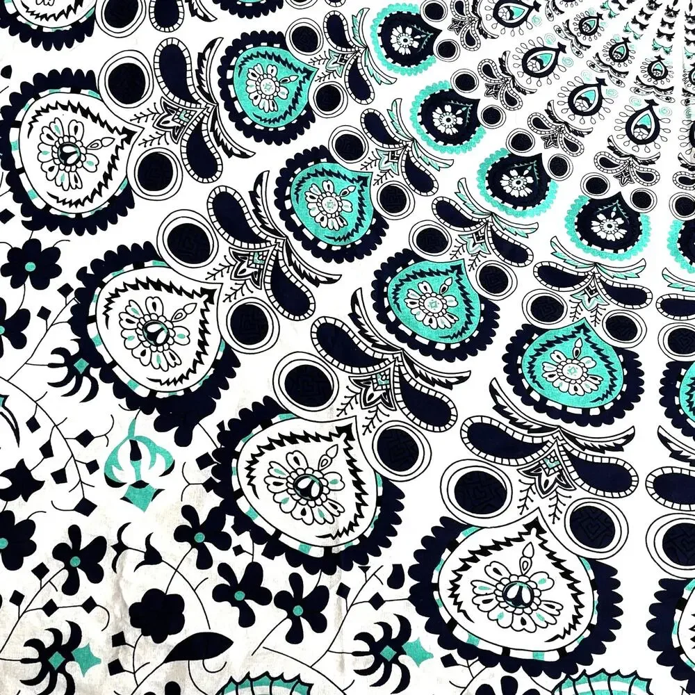 Huntington Home Printed Cotton Tablecloth Navy Blue Green & White Mandala Square